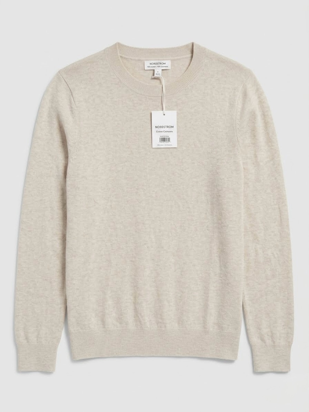 NWT Nordstrom Men's Cotton Cashmere Crew Neck Sweater Oatmeal Beige Size S
